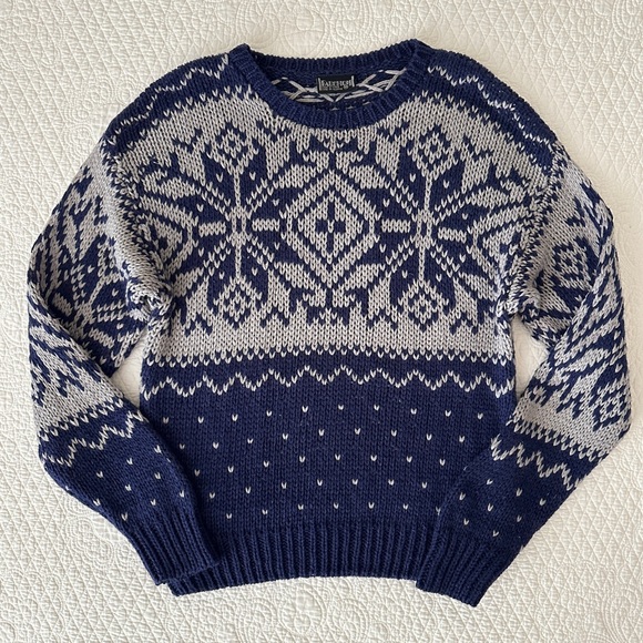 Fauchon Sweaters - Vintage Fauchon Fair Isle Snowflake Sweater Ski Navy Gray Medium